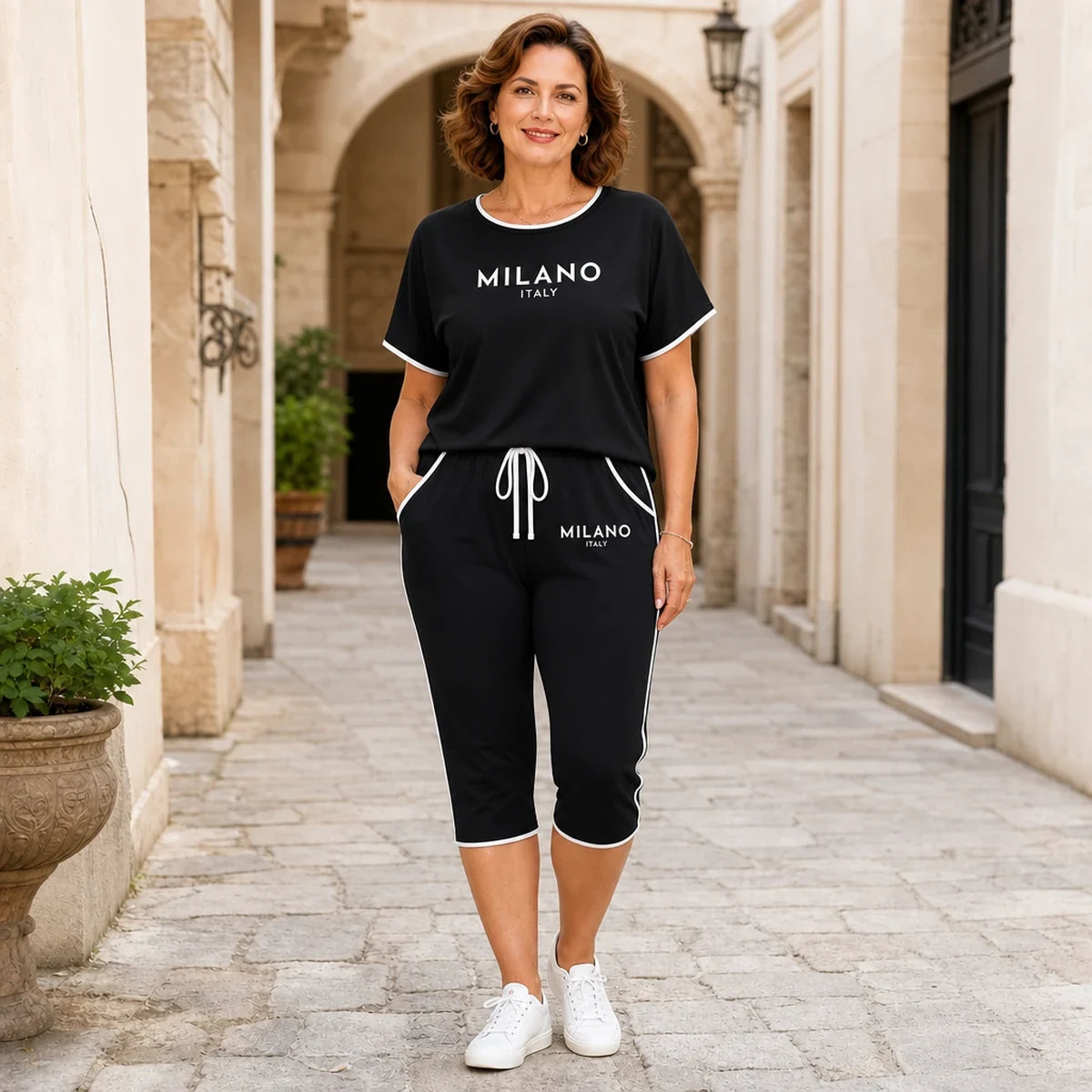 【S-4XL】✨(Tričko + kalhoty) Letní dvoudílná sada pro ženy – tričko s potiskem kotvy a šortky, námořnický styl