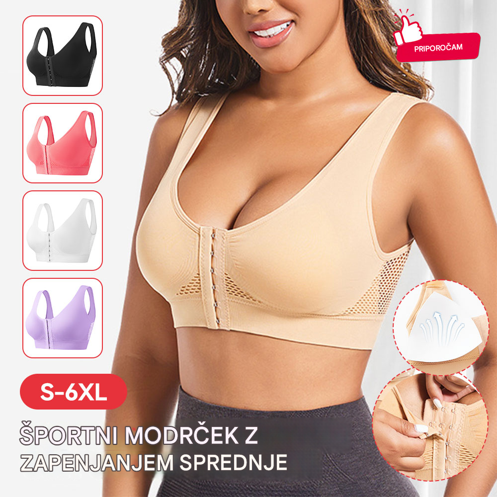 🧘‍♀️👙【Paket 3 kosov】【Veličina S-6XL】Športni modrček z zapenjanjem spredaj, brez kosti, nudi oporo in dobro oporo hrbtu.