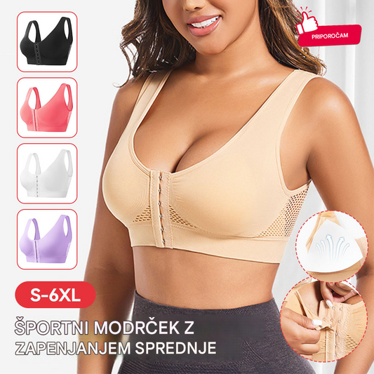 🧘‍♀️👙【Paket 3 kosov】【Veličina S-6XL】Športni modrček z zapenjanjem spredaj, brez kosti, nudi oporo in dobro oporo hrbtu.