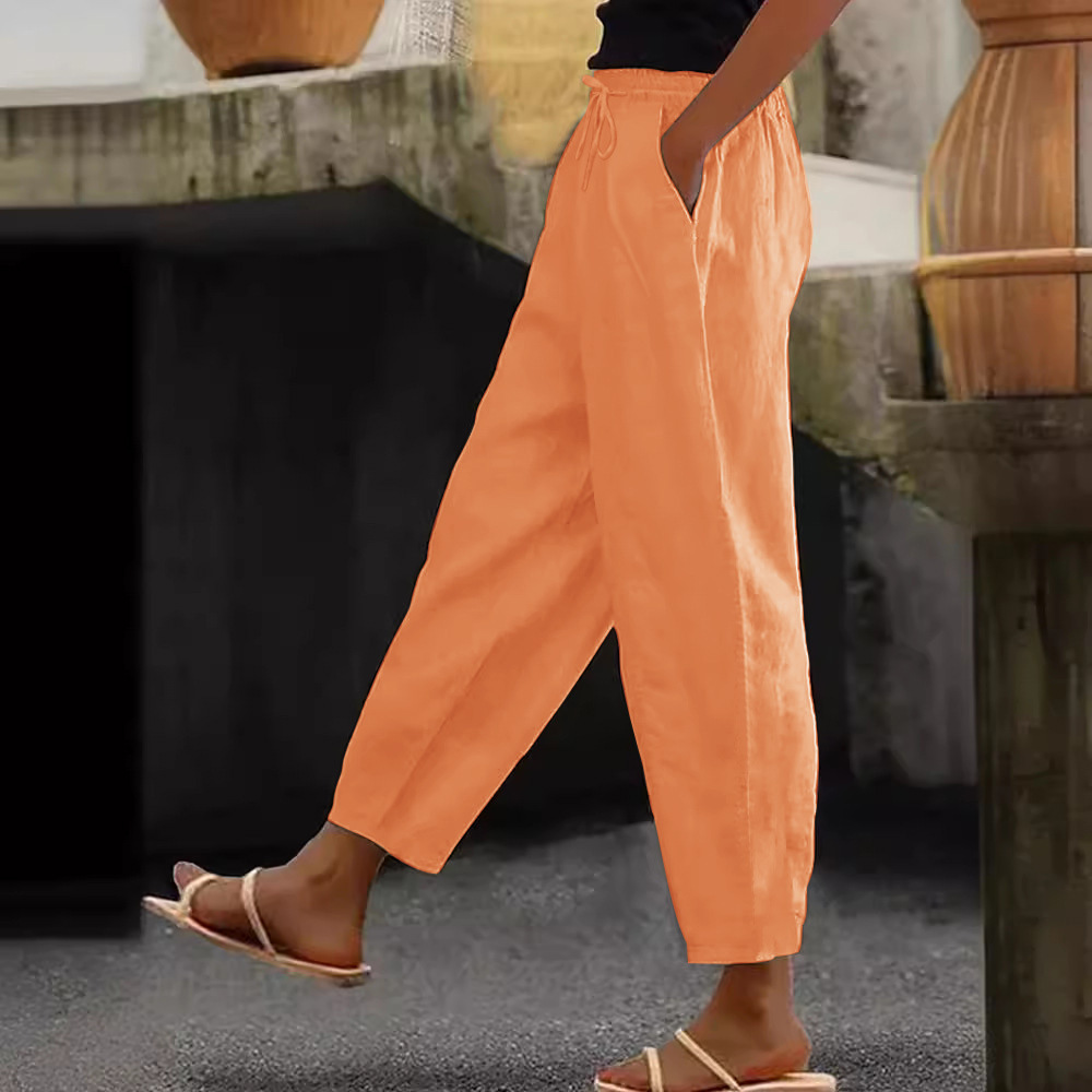 😍【S-5XL】💕Dámské bavlněné lněné ležérní kalhoty 4255188