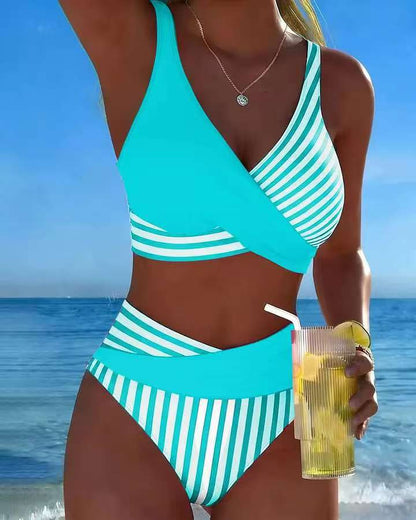 【40-100kg】Dwuczęściowe, kolorowe bikini w bloki i paski