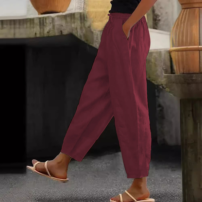 😍【S-5XL】💕Dámské bavlněné lněné ležérní kalhoty 4255188