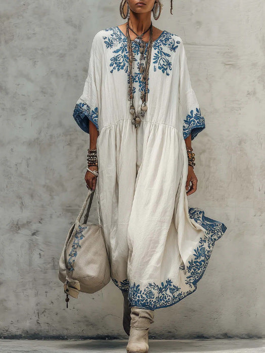 👗🌺Elegantní šaty s potiskem - Působivý potisk, který dodává šatům jedinečný styl.