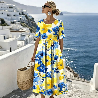 👗🌺【S-4XL】Letní ležérní tištěné šaty 2026, kulatý výstřih, s kapsami - možnost platby při doručení