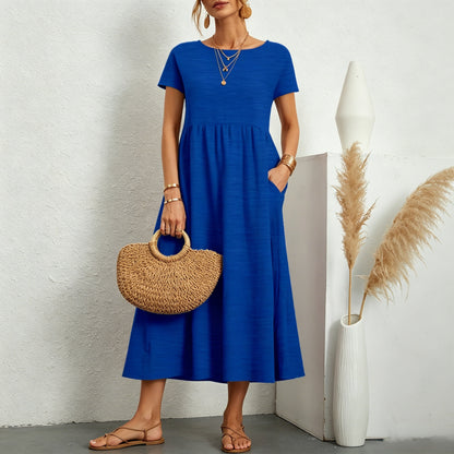 👗💖💖【S-5XL】2026 új női pamut-len ruha – kerek nyakú, bő szabás