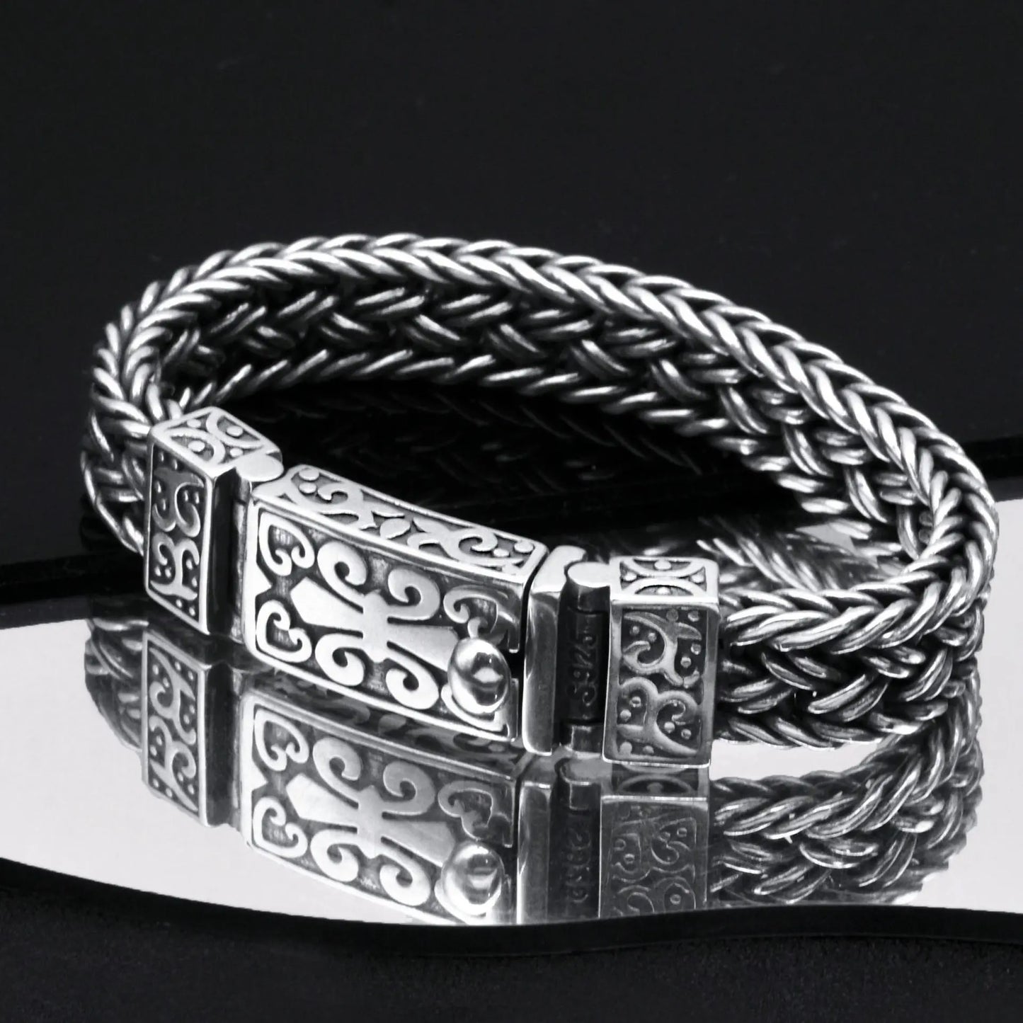 ✨✨Pulseras de hombre fabricadas en plata 925, tejidas a mano, anchas y gruesas, estilo retro trendy