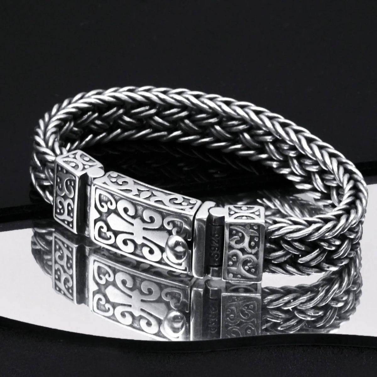 ✨✨Pulseras de hombre fabricadas en plata 925, tejidas a mano, anchas y gruesas, estilo retro trendy
