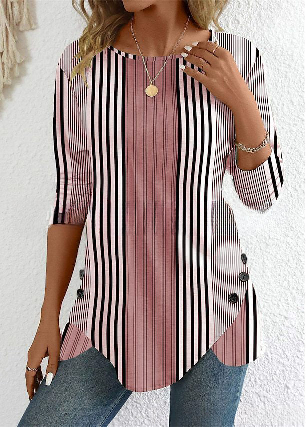 💕👚Speciální nabídka na letní novinky【S-3XL】Letní nová dámská pruhovaná volnočasová halenka, prodyšná a pohodlná, ideální volba na léto.