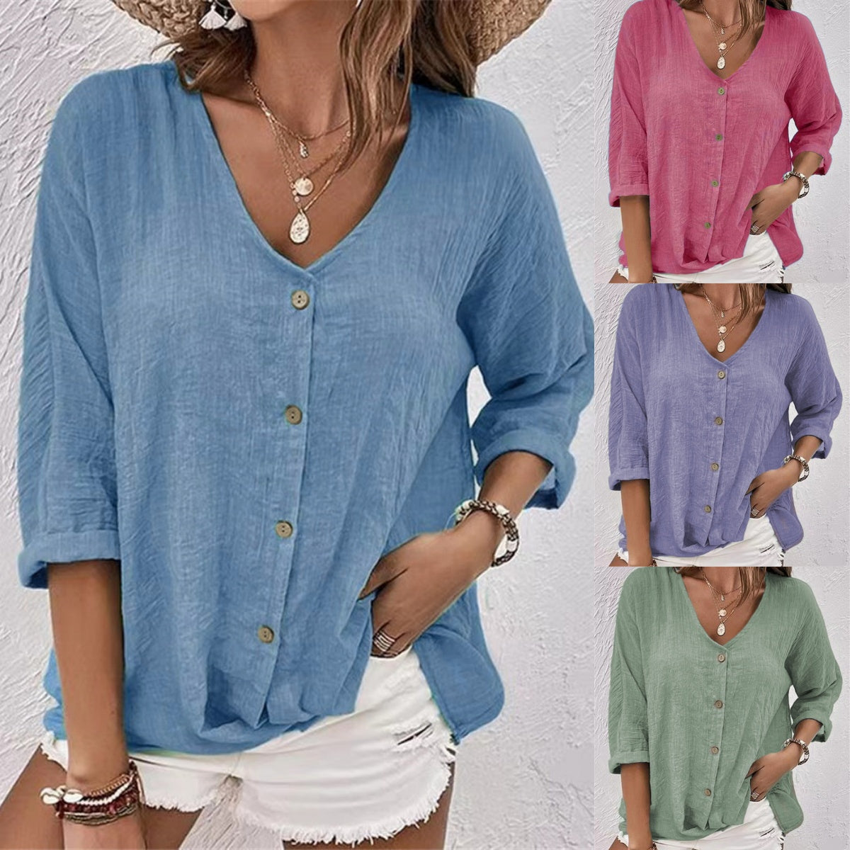 🔥【S-3XL】Nova srajca z V-izrezom za prosti čas - lahka in udobna, elegantna in modna 4256854