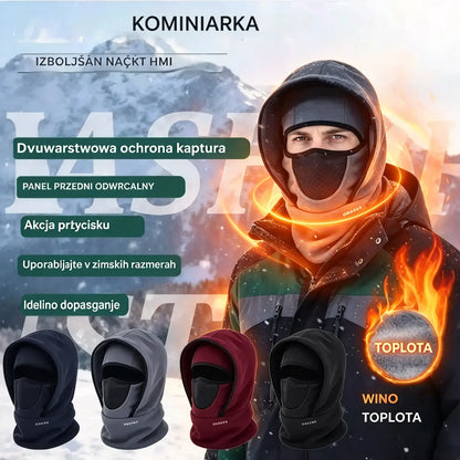 🎉🧣❄️ Topla, dvoslojna kapa iz flisa, ki je odporna proti vetru in ščiti obraz – popolna za zimo.