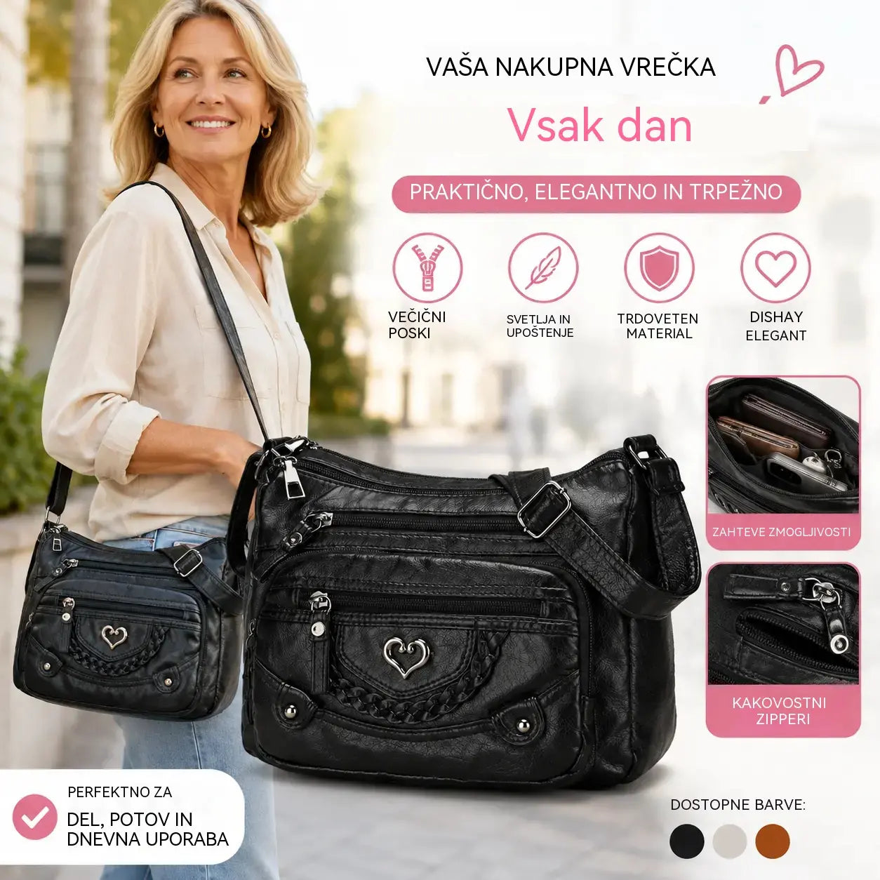 💐50 % POPUST! 🎁Ženska mehka torba čez telo iz umetnega materiala – več žepov za popolno organizacijo 👜🔑
