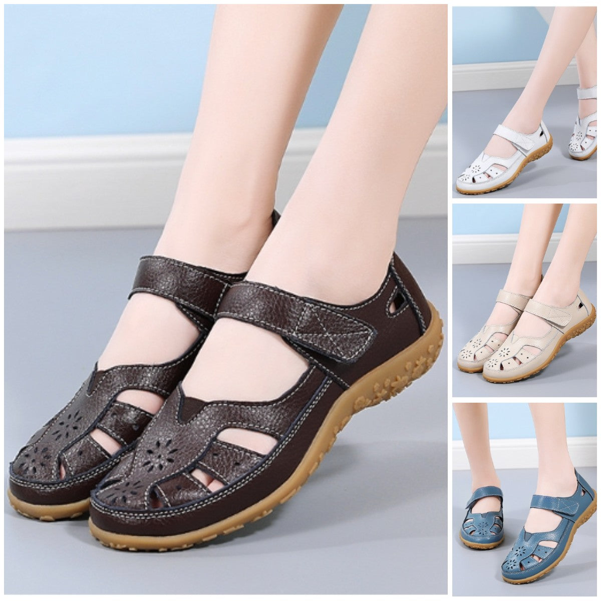 👡【36-42】Dámské elegantní a pohodlné ploché ortopedické sandály, vyrobené z měkké pravé kůže, pohodlné a prodyšné.