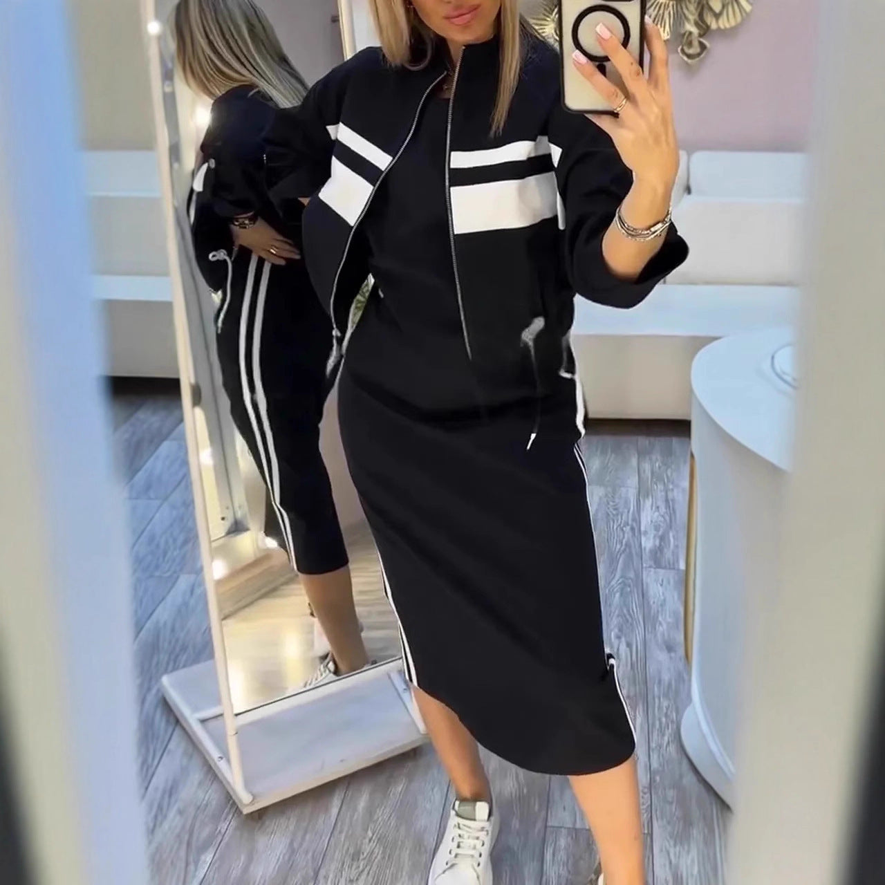 💕😍Nowa, nowoczesna sukienka z okrągłym dekoltem i damski płaszcz, garnitur na co dzień 4214585