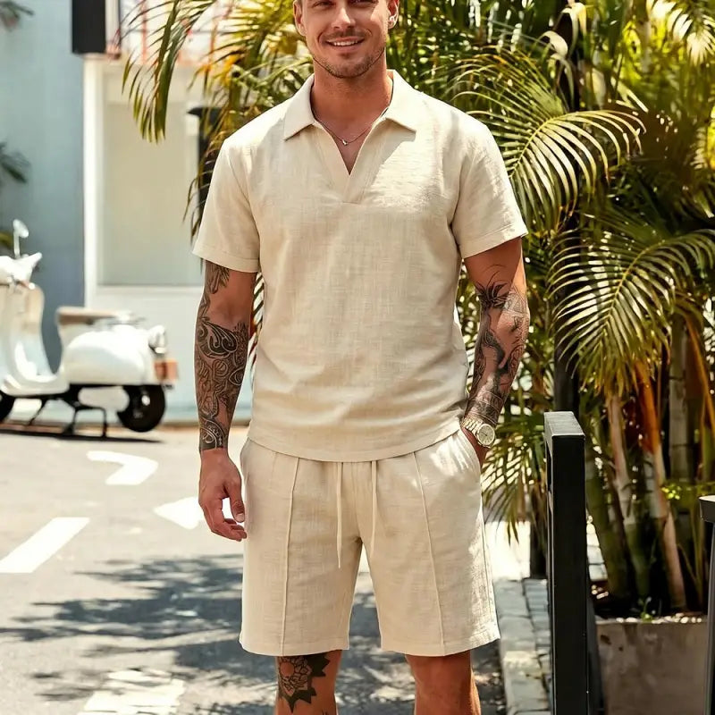 [M-3XL] Traje de lino informal de verano para hombre, tejido transpirable, corte holgado, una prenda imprescindible para el verano.