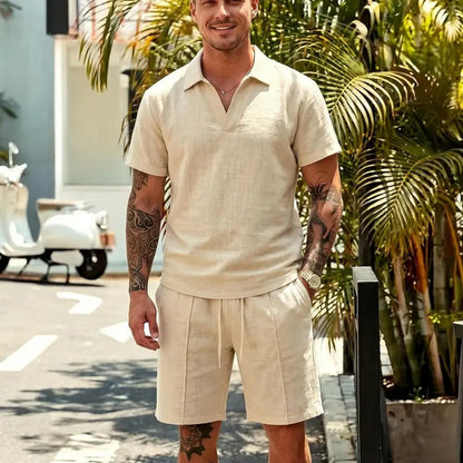 [M-3XL] Traje de lino informal de verano para hombre, tejido transpirable, corte holgado, una prenda imprescindible para el verano.