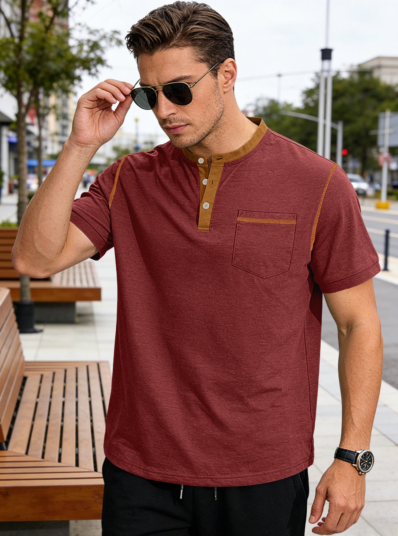 🏕️⛰️Ανδρικό καλοκαιρινό T-shirt-Απλό και μοντέρνο σχέδιο που ταιριάζει παντού.