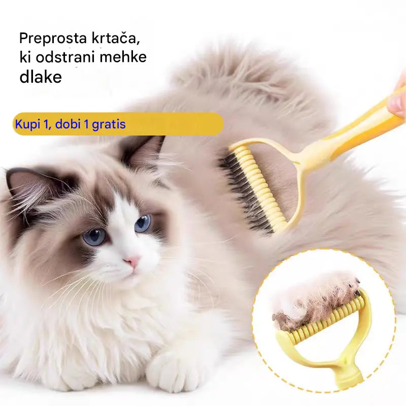 🐶【Kupite 1, dobite 1 gratis】-2 kosa--🧹Dvostranska samočistilna krtača za hišne ljubljenčke: Odstranjuje odmrlo dlako in zmanjšuje izpadanje dlake pri psih in mačkah