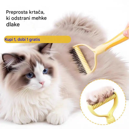 🐶【Kupite 1, dobite 1 gratis】-2 kosa--🧹Dvostranska samočistilna krtača za hišne ljubljenčke: Odstranjuje odmrlo dlako in zmanjšuje izpadanje dlake pri psih in mačkah