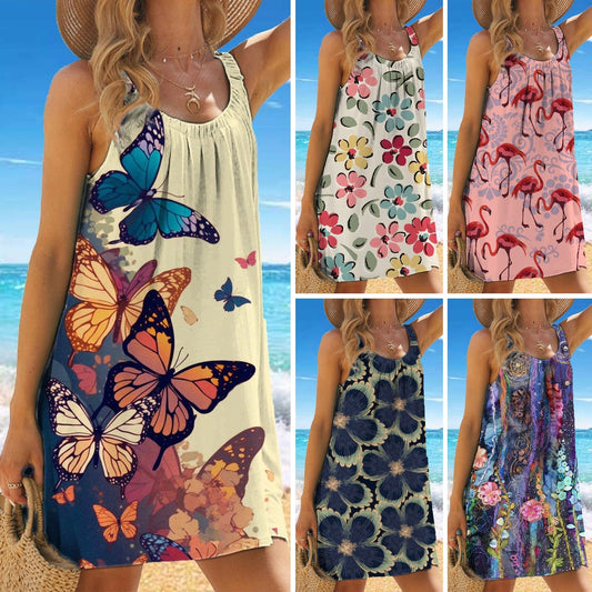 🎁【Sleva 50 %】✨🌊【S-5XL】Módní letní šaty s květinovým potiskem a ramínky