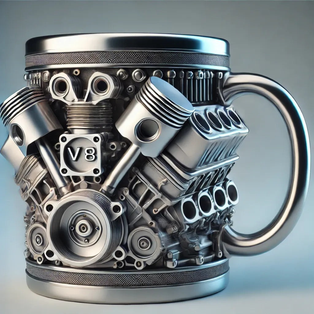 ⚙️ 3D mehanska skodelica za kavo iz nerjavečega jekla V6V8