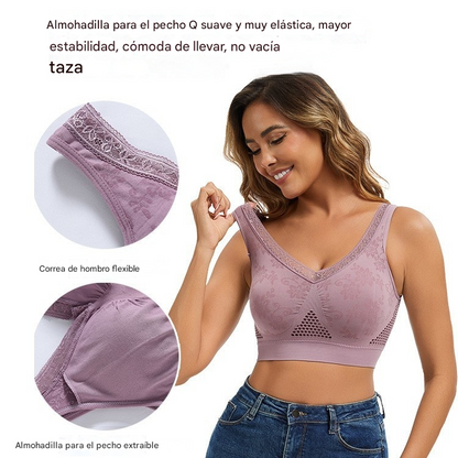 😍❤️40-120 kg【Paquete de 3】✨Sujetador de encaje sin aros para mujer, alta sujeción_4222313