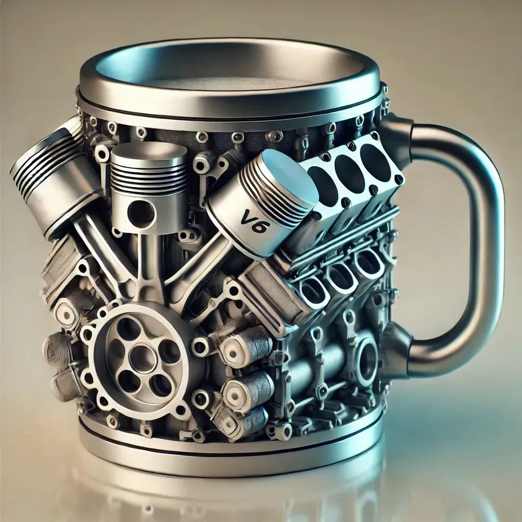 ⚙️ 3D mehanska skodelica za kavo iz nerjavečega jekla V6V8
