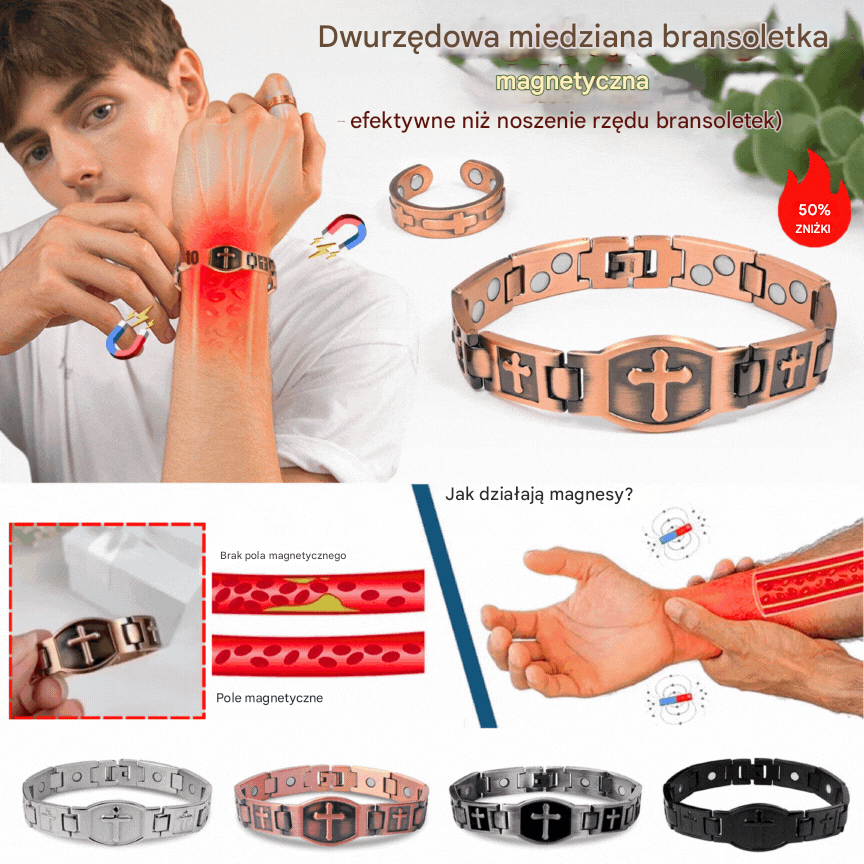 🎁💙 Męska miedziana bransoletka z krzyżem 4218152