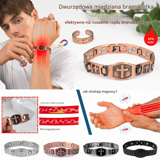 🎁💙 Męska miedziana bransoletka z krzyżem 4218152