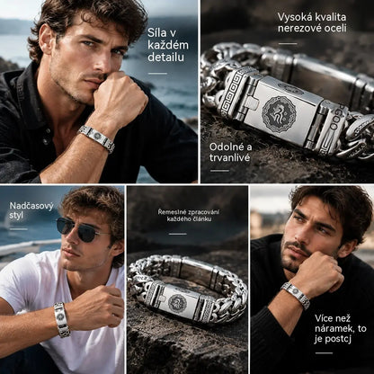⌚🕉️ Moška zapestnica v retro slogu z motivom miru in mantro s šestimi znaki – prepoznaven in močan modni dodatek.