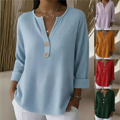 ❤️【S-3XL】Nový volný ležérní pletený top s výstřihem do V a vaflovým vzorem 4219383