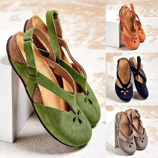 ✨✨【Oferta limitada】【35–44】Sandalias recreativas de cuero de alta calidad 2026 ✅ Punta redonda ✅ Suela plana