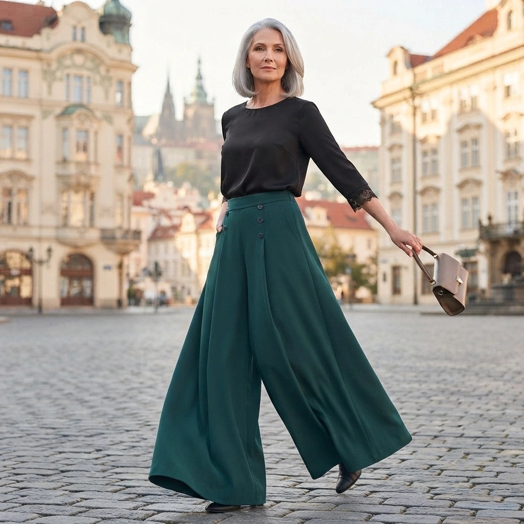 🔥【M-5XL】Elegantne ženske hlače z visokim pasom in širokimi hlačnicami, ohlapnega kroja, laskajo postavi, zračne in udobne poleti.