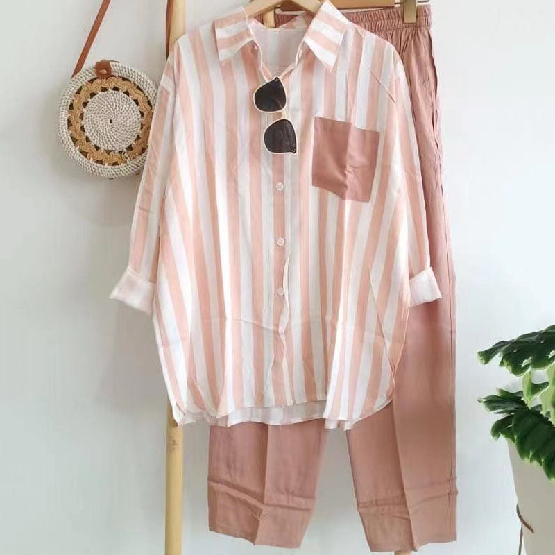 【50 % omejen popust】🌸Poletni črtasti komplet【S-5XL】