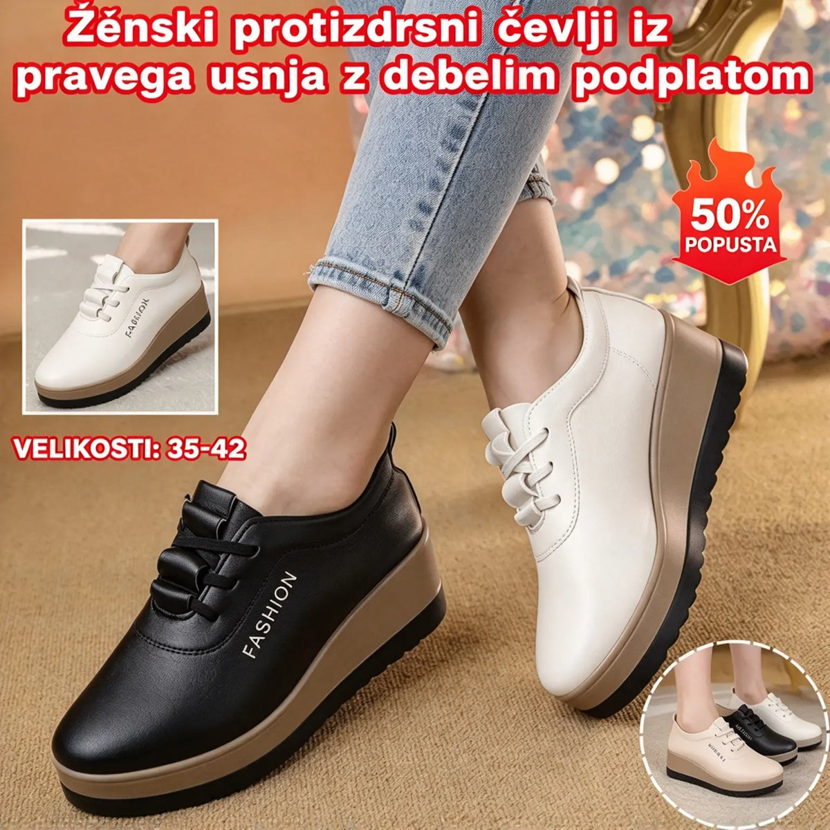 💥【35-42】Ženski čevlji s platformo iz pravega usnja, novi jesensko/zimski model