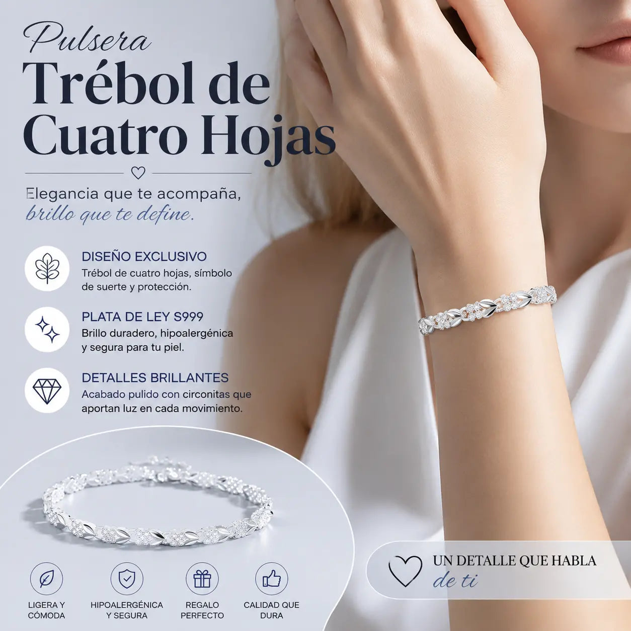 【Compre 1 y obtenga 1 gratis】Love New Fashion Pulsera de plata 925 con un trébol de cuatro hojas para mujer