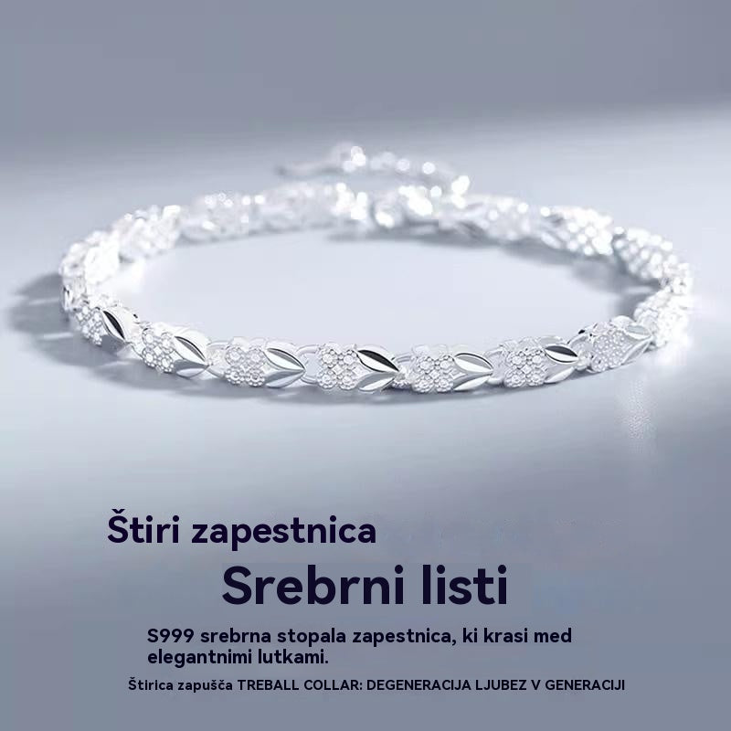 😀👉【Kupite eno, dobite eno brezplačno】💖🍀Nova modna zapestnica iz srebra 925 s štiriperesno deteljico, ženska velikost【30 % popusta】