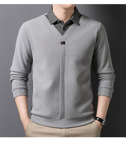 [Odlična ponudba] Nov moški dvodelni zimski komplet puloverja in majice s kratkimi rokavi, ovratnik iz umetnega flisa, odebeljen in topel