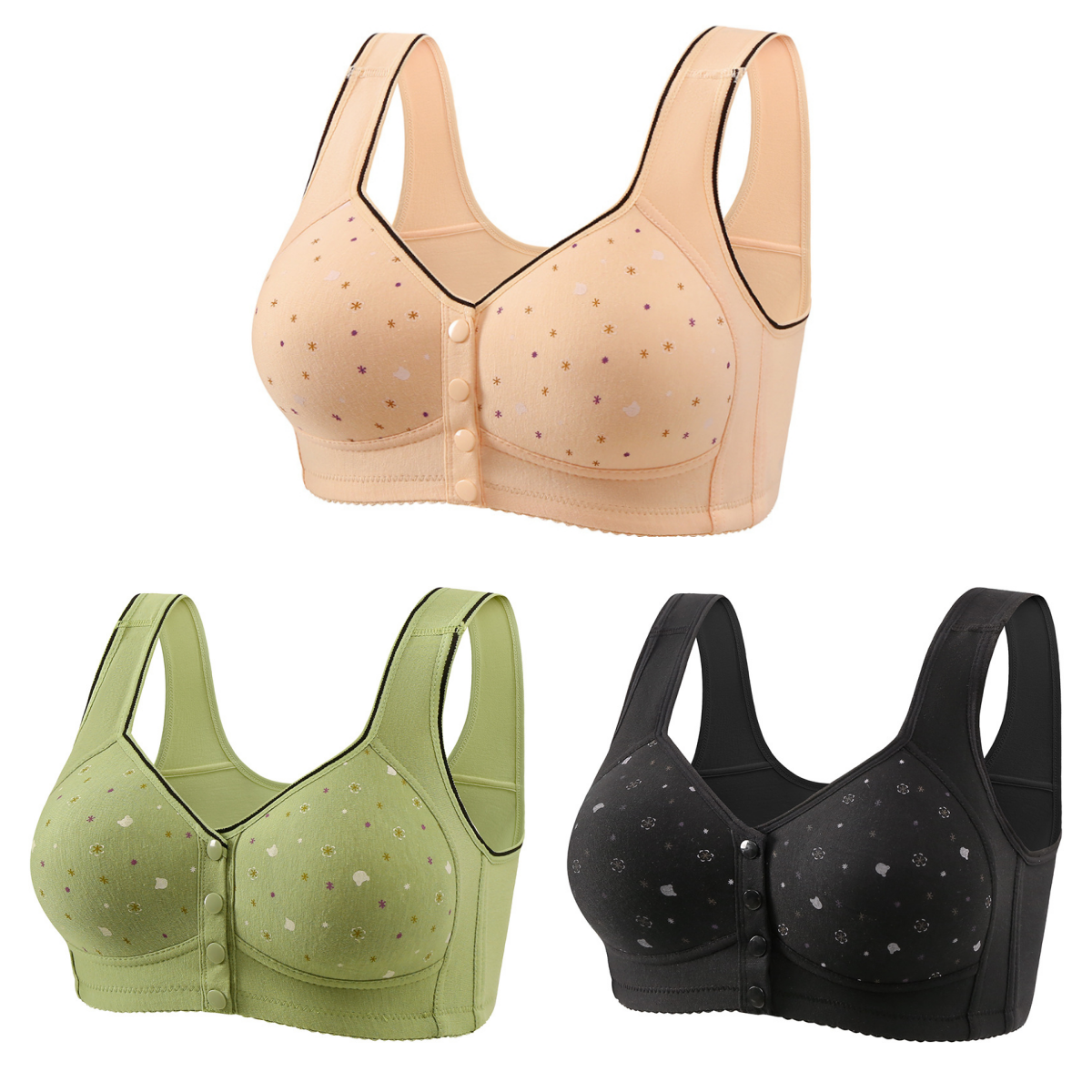 🔥【Pakiranje od 3】Ženski grudnjak bez žice s prednjim gumbima 【40-120 kg】❤️Pamuk, prirodni antibakterijski, udoban, udoban