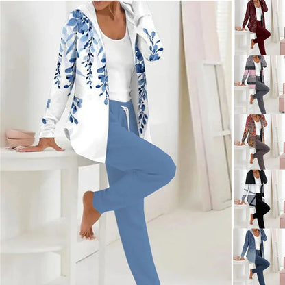 🔥Nuevo conjunto casual de dos piezas estampado para mujer, que incluye chaqueta de manga larga y pantalón.