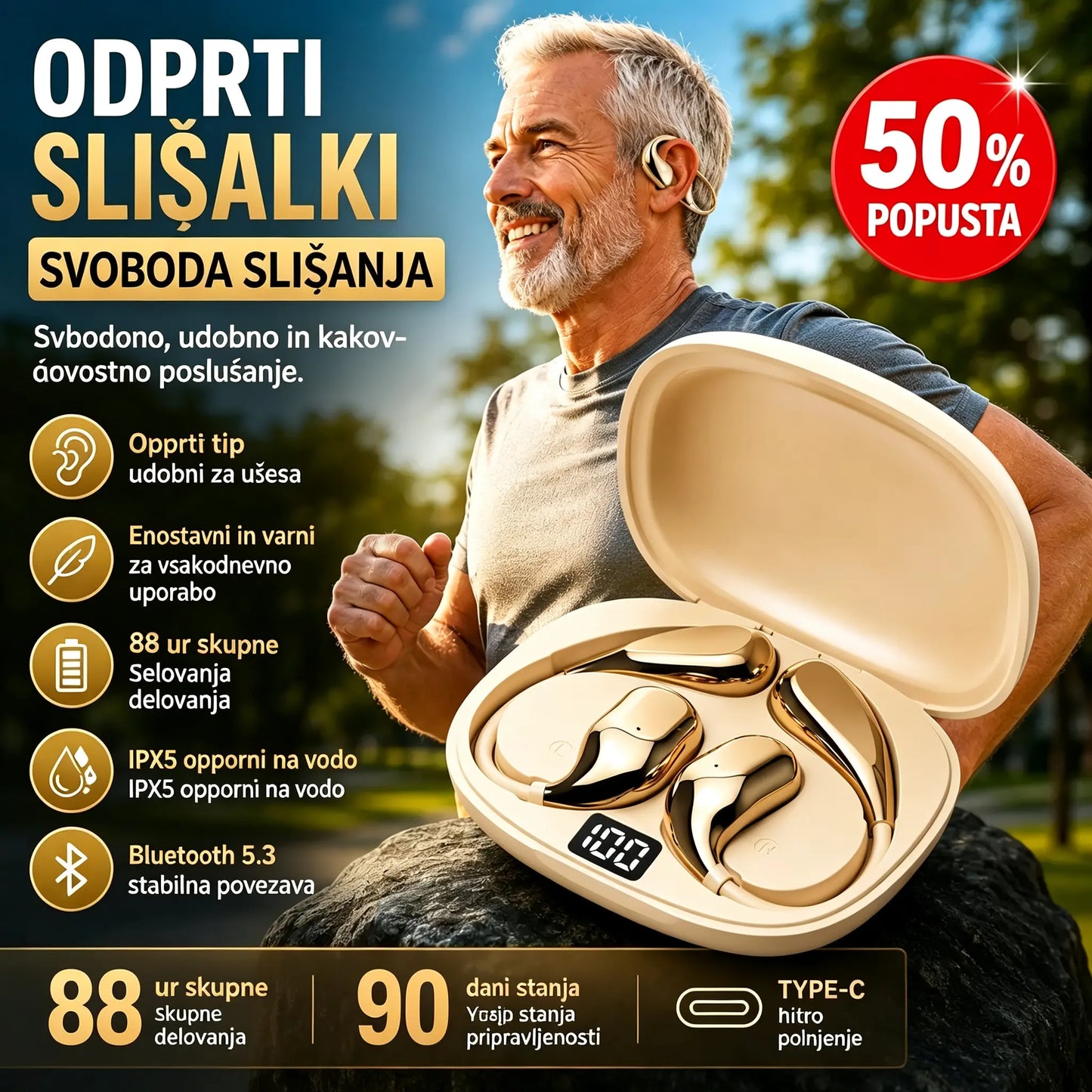 🔋Brezžične Bluetooth slušalke brez vgrajenega ušesa, z ušesno kljukico in kostno prevodnostjo🎙️🎧