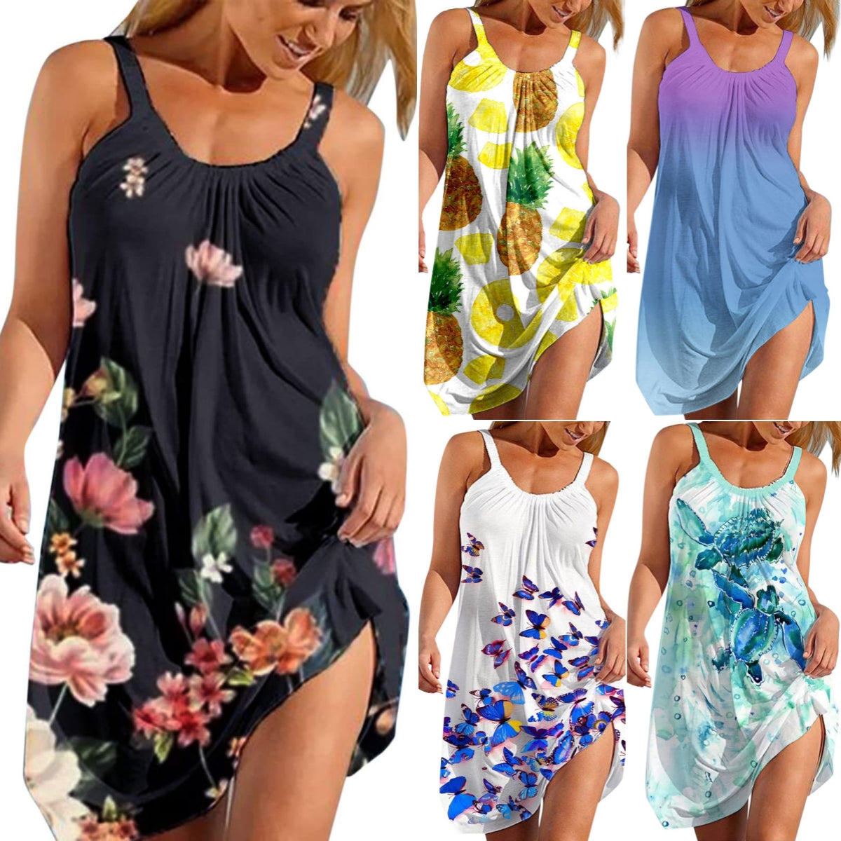 🌺👗 【S-5XL】Letní novinka 2026 – Ležérní módní plážové šaty s potiskem a ramínky / šaty