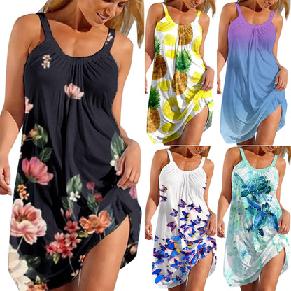 🌺👗 【S-5XL】Letní novinka 2026 – Ležérní módní plážové šaty s potiskem a ramínky / šaty