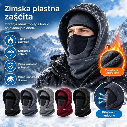 🎉🧣❄️ Topla, dvoslojna kapa iz flisa, ki je odporna proti vetru in ščiti obraz – popolna za zimo.