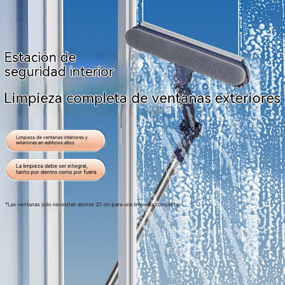 🧼✨ Escobilla de goma 2 en 1 de doble cara📏 con mango extendido, adecuada para limpiar ventanas de edificios altos.