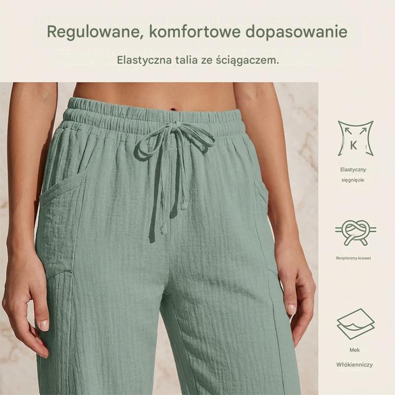 🔥✨Nowe letnie damskie spodnie capri z plisami, wykonane z bawełny i lnu, w jednolitym kolorze