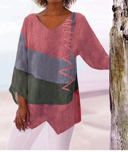 ⭐⏳ Poslední den – 50 % sleva 😍【S–5XL】Elegantní dámský ležérní top: výstřih do V, dlouhé rukávy, umělecký vzor