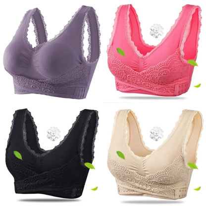 👩‍⚕️【S-6XL】Dámská podprsenka s bočními háčky, plus size, krajkový lem, bez kostic 4247300