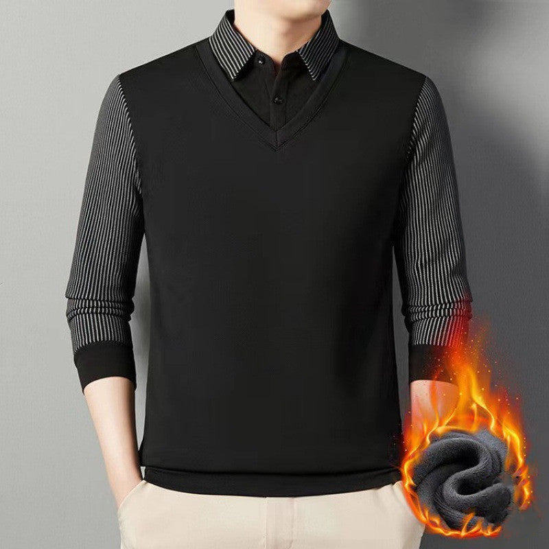👔【M–4XL】Moški dvodelni komplet puloverja iz materiala, podobnega ženilji – z žametno podlogo, odebeljen in topel