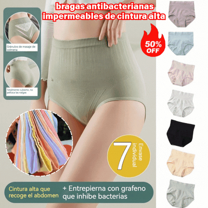 Último día con 50 % de descuento:【7 piezas 】 bragas antibacterianas impermeables de cintura alta