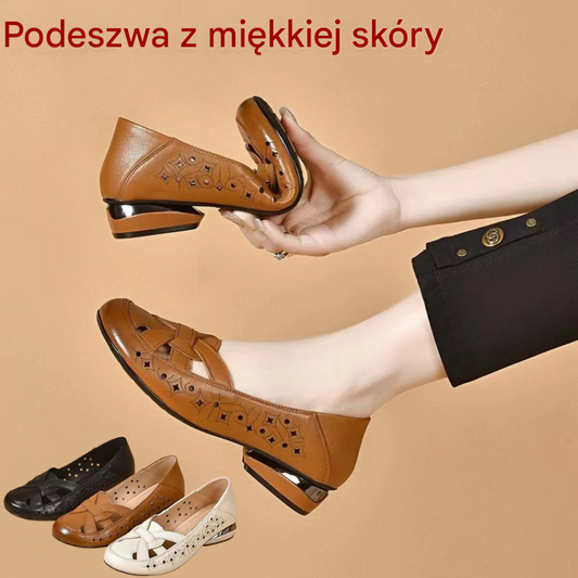 【35-40】Nowe damskie sandały z okrągłym noskiem i prawdziwej skóry na małym obcasie_4270401